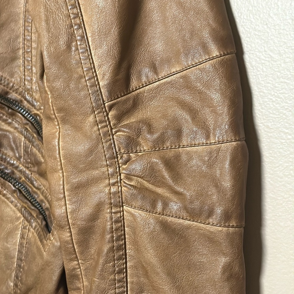 Blu Pepper Faux Brown Leather Moto Jacket Ladies Large - Picture 7 of 16